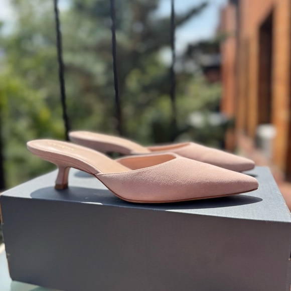 New Reformation Wilda Kitten Mule Pink Suede Kitten Heels 8 - Picture 12 of 12